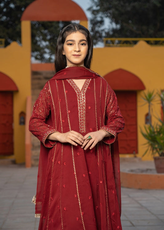Maroon Embroidered Chiffon Festive Wear Pishwas Online in Dubai DXB UAE Abudhabi Meena Bazaar
