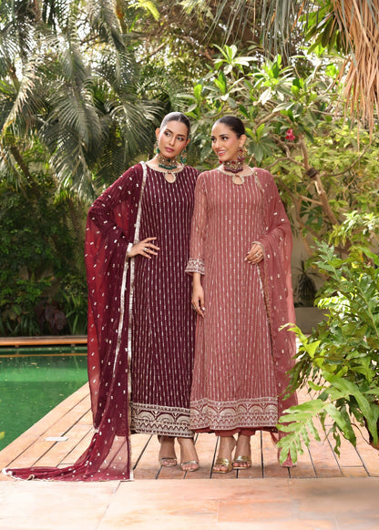 Maroon Embroidered Chiffon Festive Wear Pishwas Online in Sri Lanka India Australia