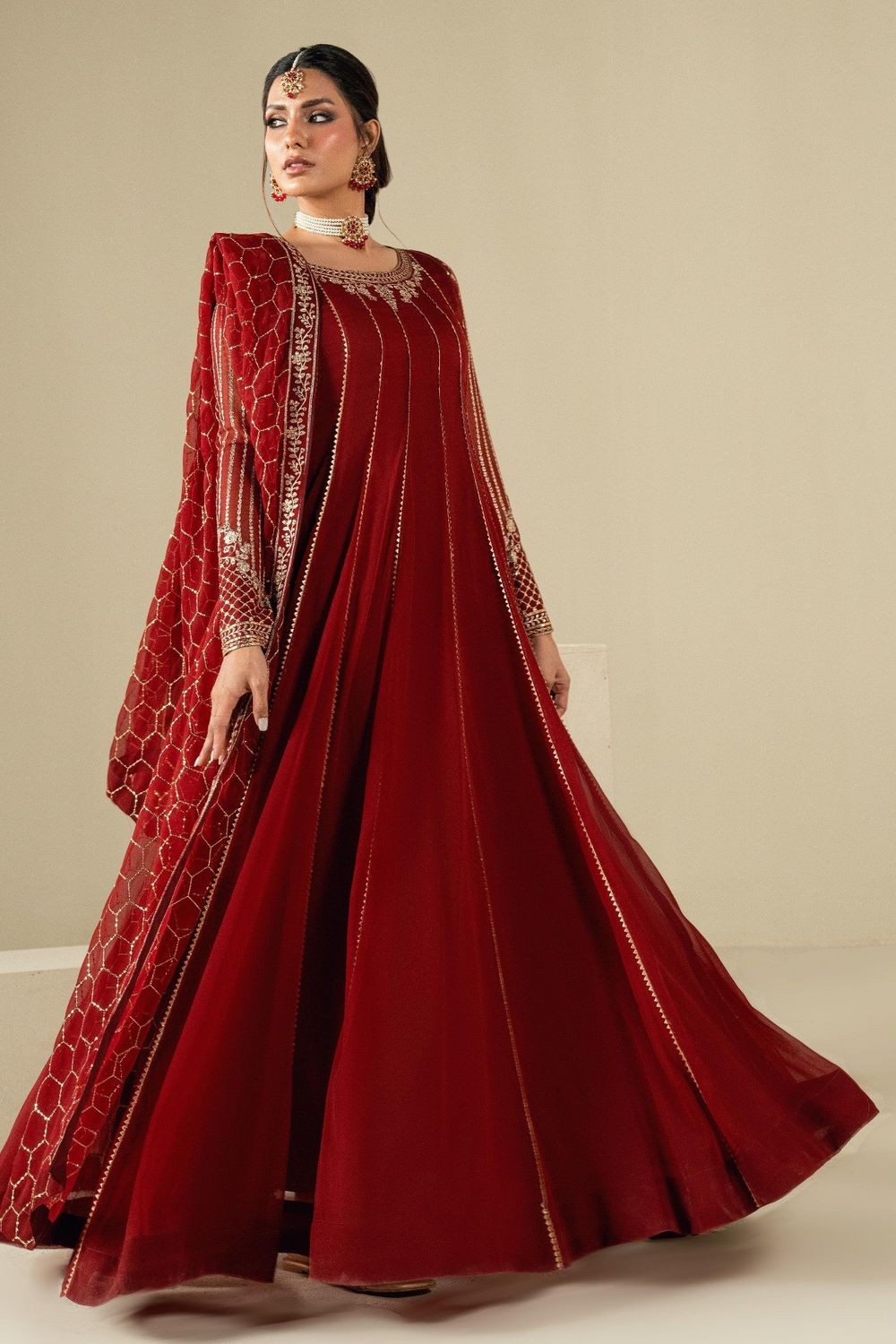 Maroon Embroidered Chiffon Festive Wear Suit Online in Dubai UAE Abudhabi Ajman Sharjah