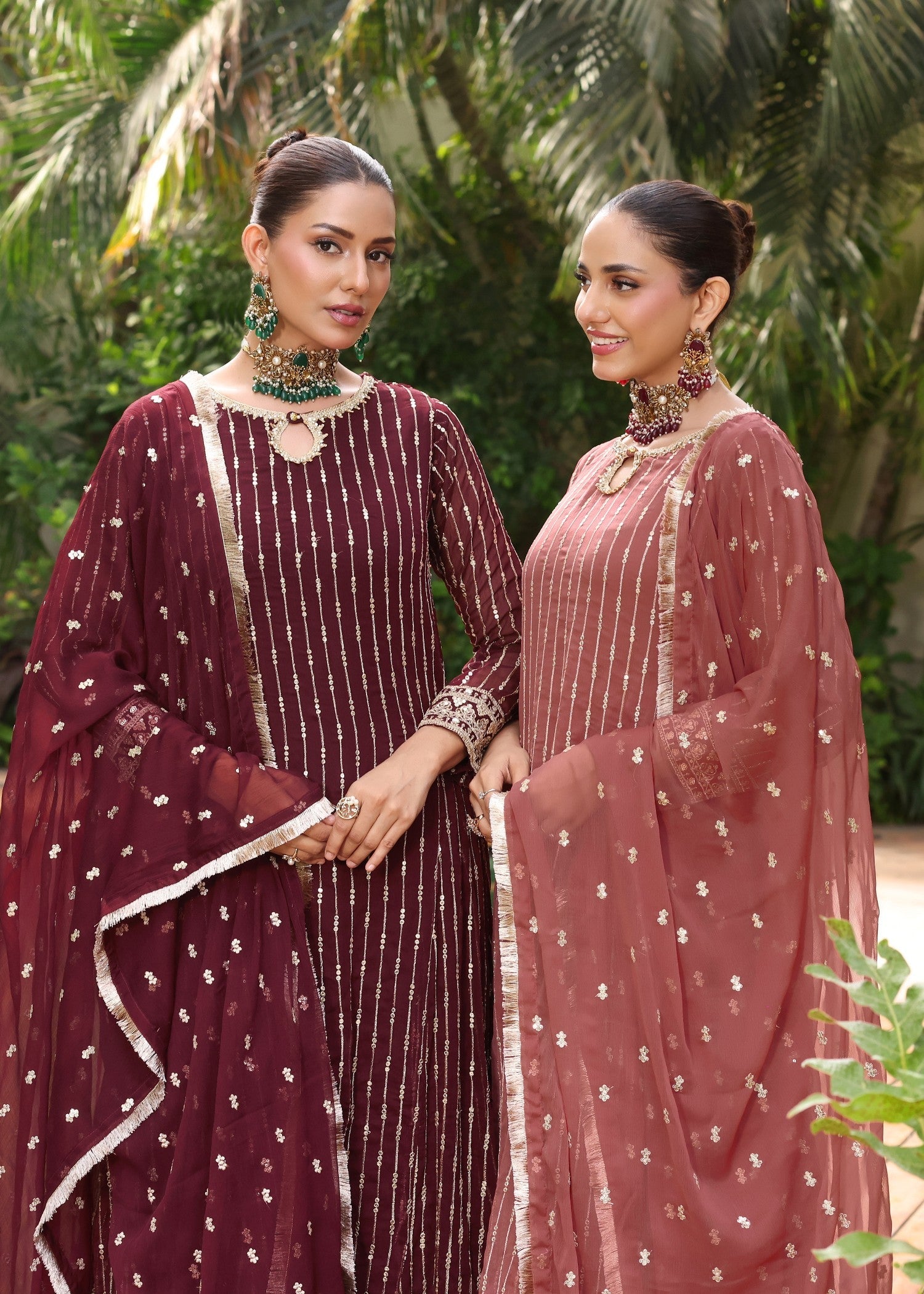 Maroon Embroidered Chiffon Flared Pishwas Dupatta Set Online in KSA Riyadh Saudi Arabia Oman Bahrain Qatar