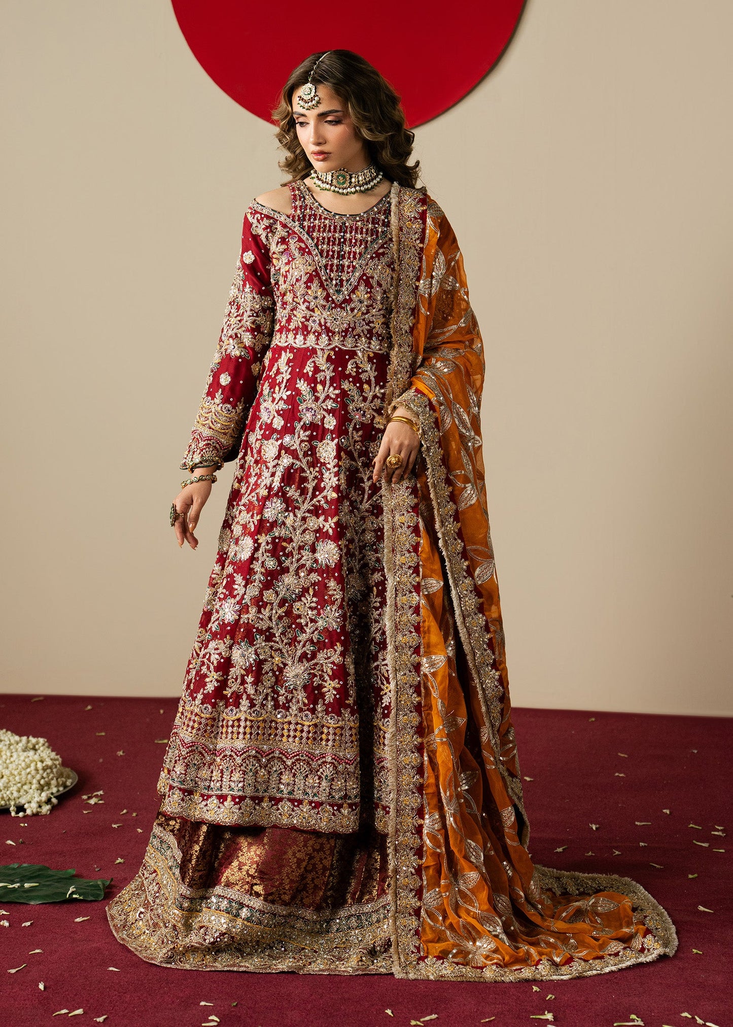 Maroon Embroidered Chiffon Formal Wear Lehenga Online in Dubai DXB UAE Abudhabi Meena Bazaar