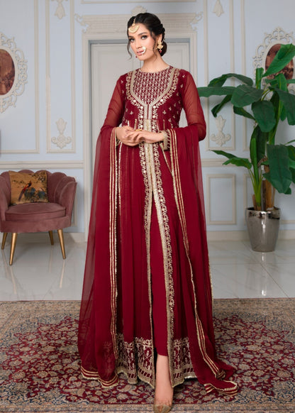 Maroon Embroidered Chiffon Kurta Set Online in Dubai DXB UAE Abudhabi Meena Bazaar