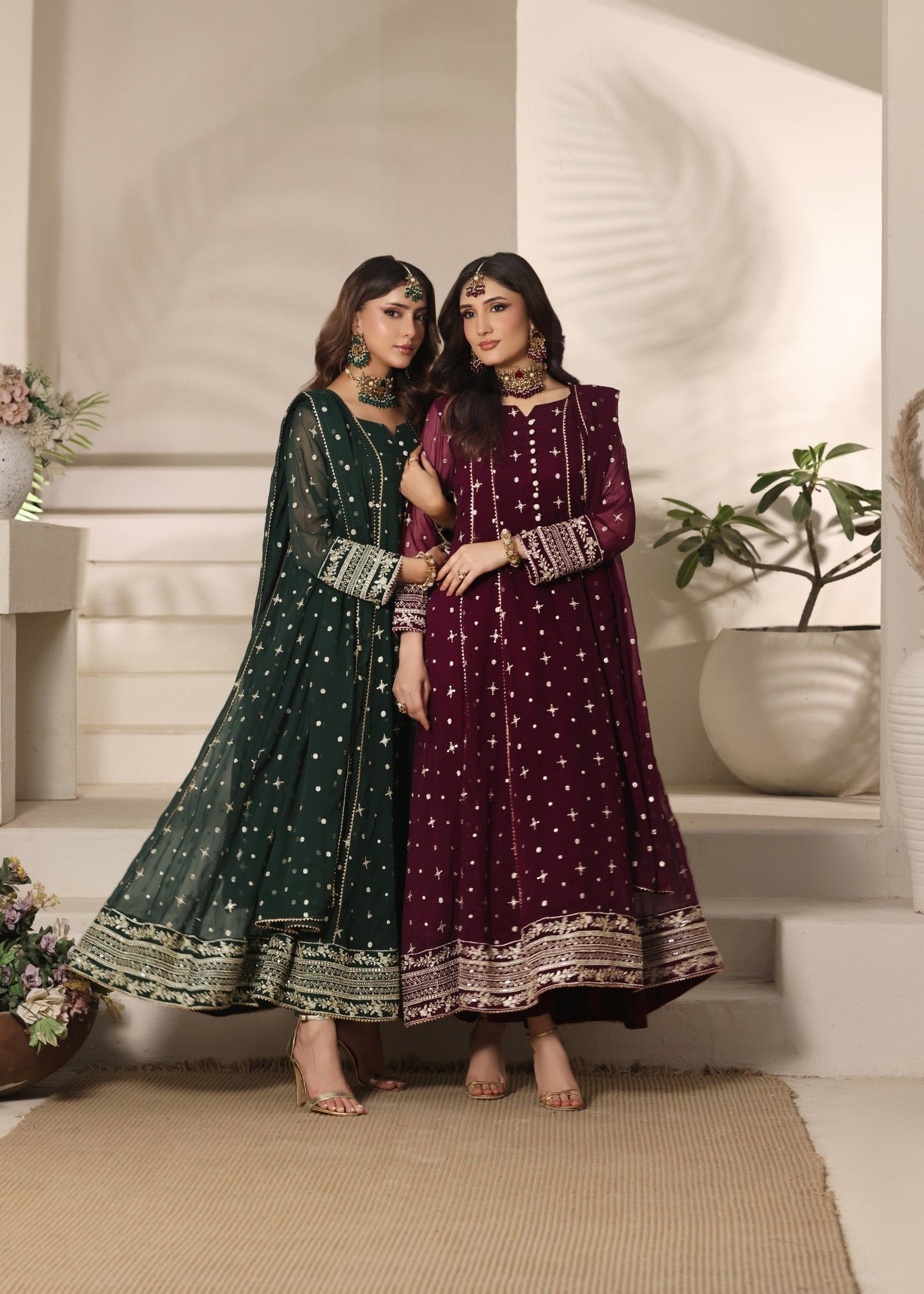 Maroon Embroidered Chiffon Ladies Suit Online in UK USA Canada