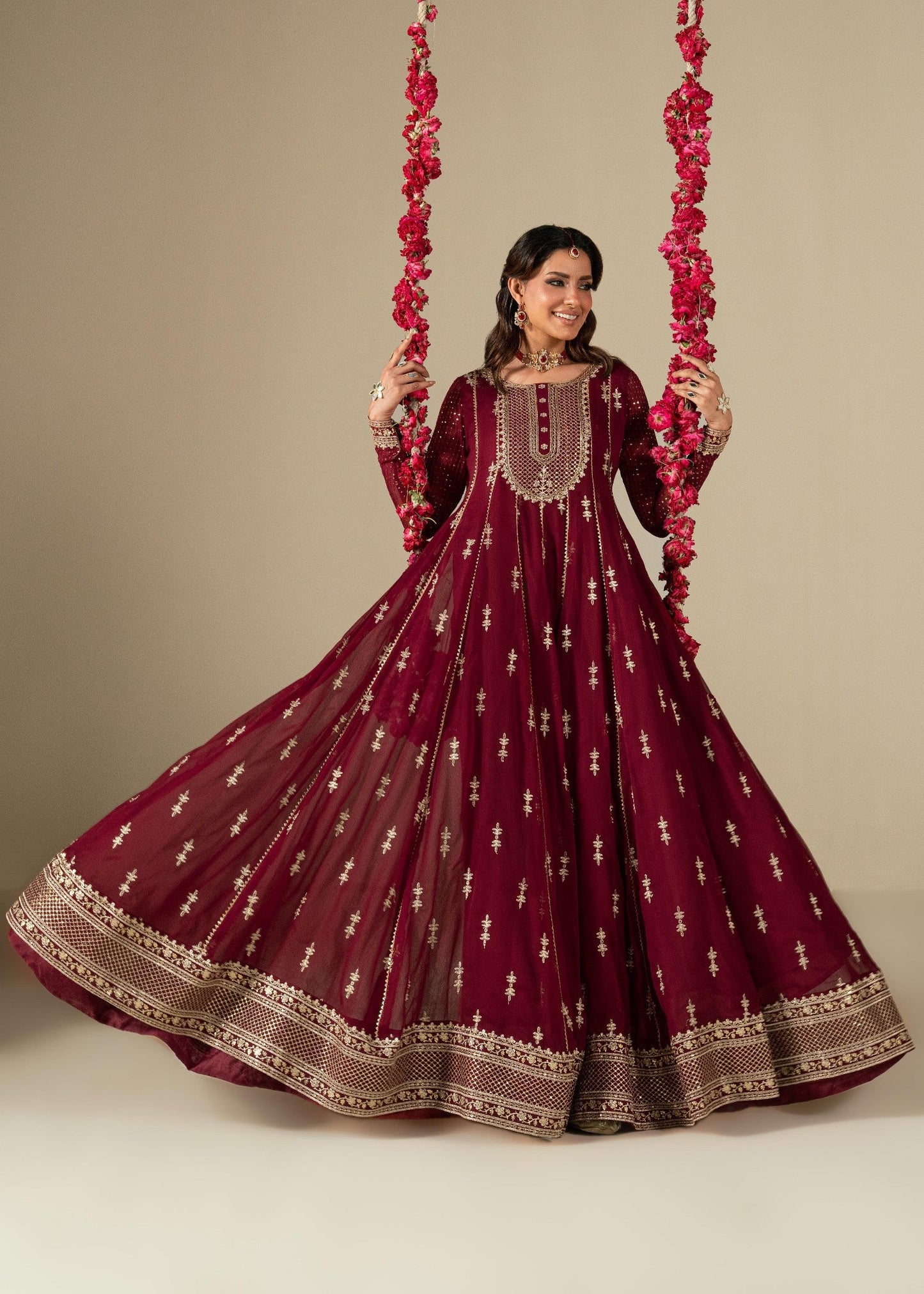 Maroon Embroidered Chiffon Ladies Suit Online in UK USA Canada