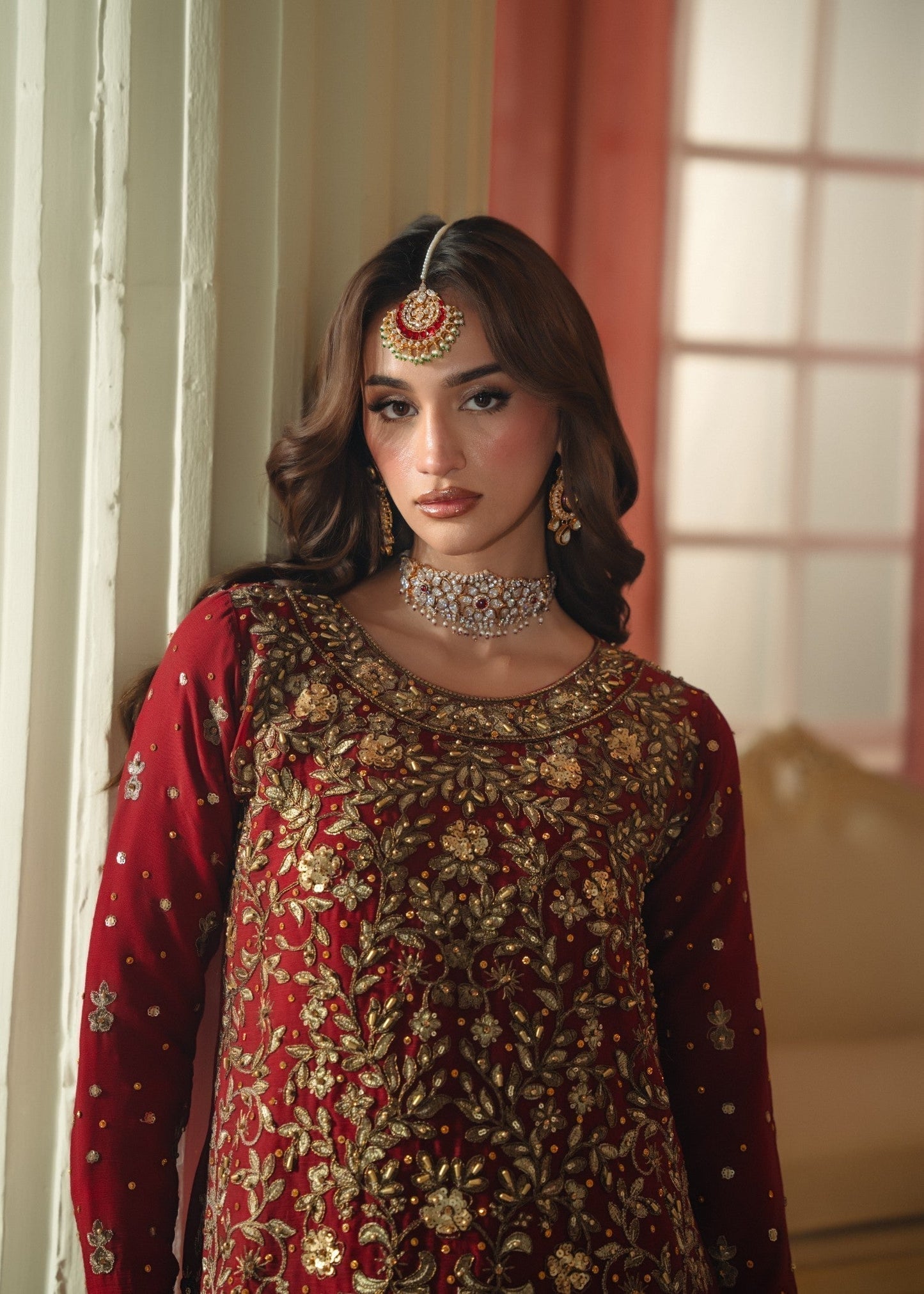 Maroon Embroidered Chiffon Lehenga Suit Online in Sri Lanka India Australia