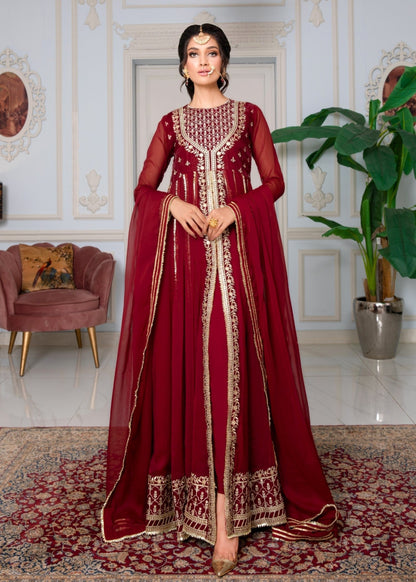 Maroon Embroidered Chiffon Maxi Dress Online in Sri Lanka India Australia