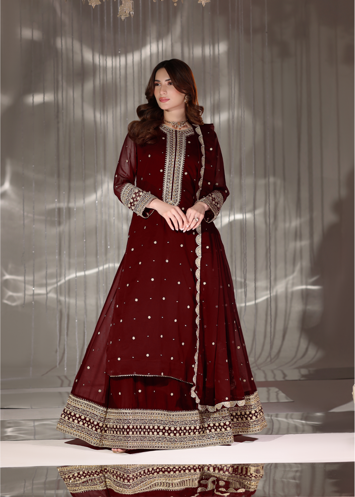 Maroon Embroidered Chiffon Pakistani Designer Suit Online in Sri Lanka India Australia