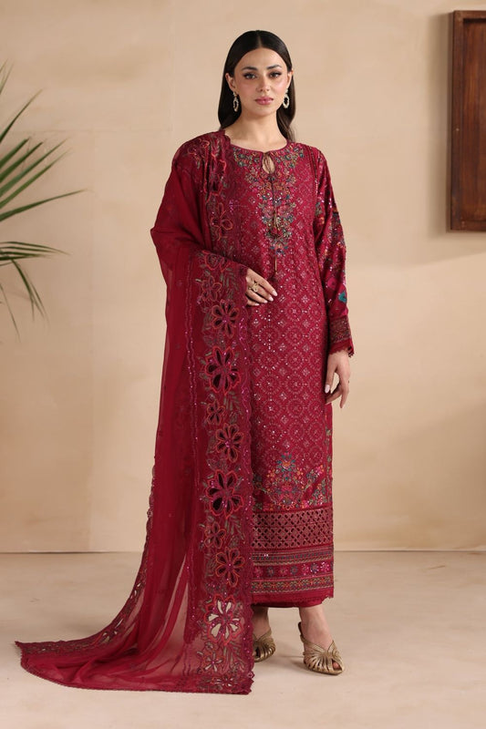 Maroon Embroidered Chiffon Pakistani Suit Online in Dubai UAE Abudhabi Ajman Sharjah