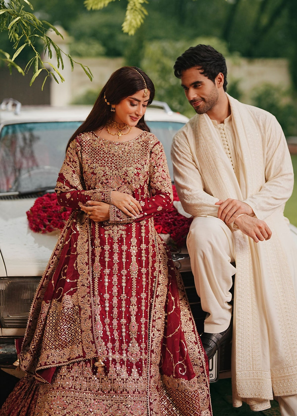 Maroon Embroidered Chiffon Pakistani Wedding Dress Online in Dubai DXB UAE Abudhabi Meena Bazaar