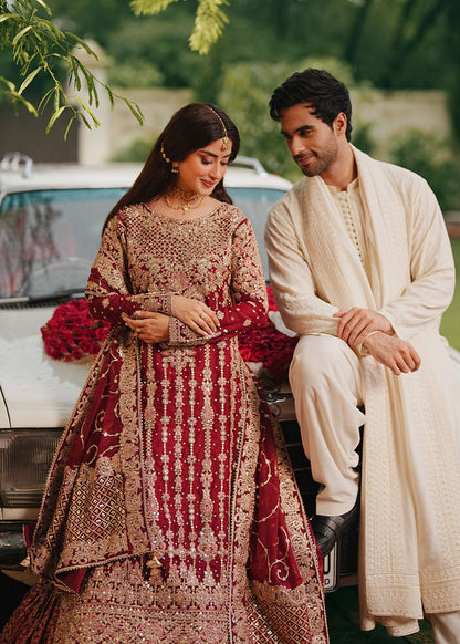 Maroon Embroidered Chiffon Pakistani Wedding Dress Online in Dubai DXB UAE Abudhabi Meena Bazaar
