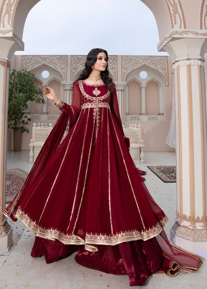 Maroon Embroidered Chiffon Partywear Salwar Kameez Online in Sri Lanka India Australia