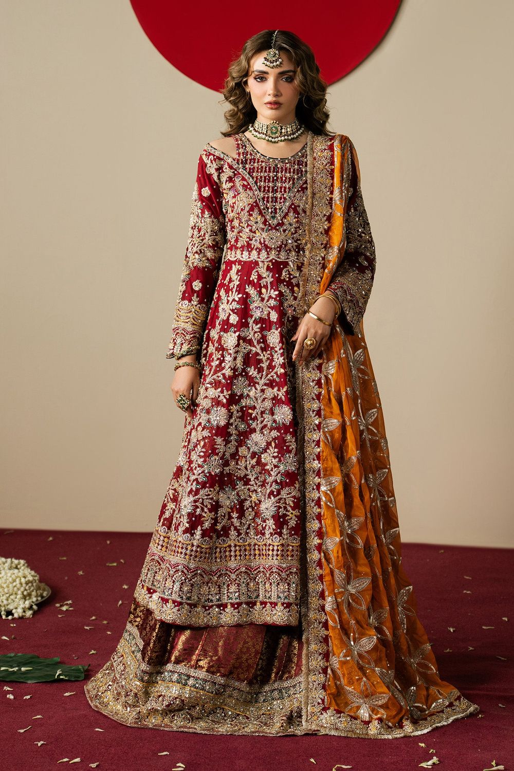 Maroon Embroidered Chiffon Wedding Lehenga Online in Dubai UAE Abudhabi Ajman Sharjah
