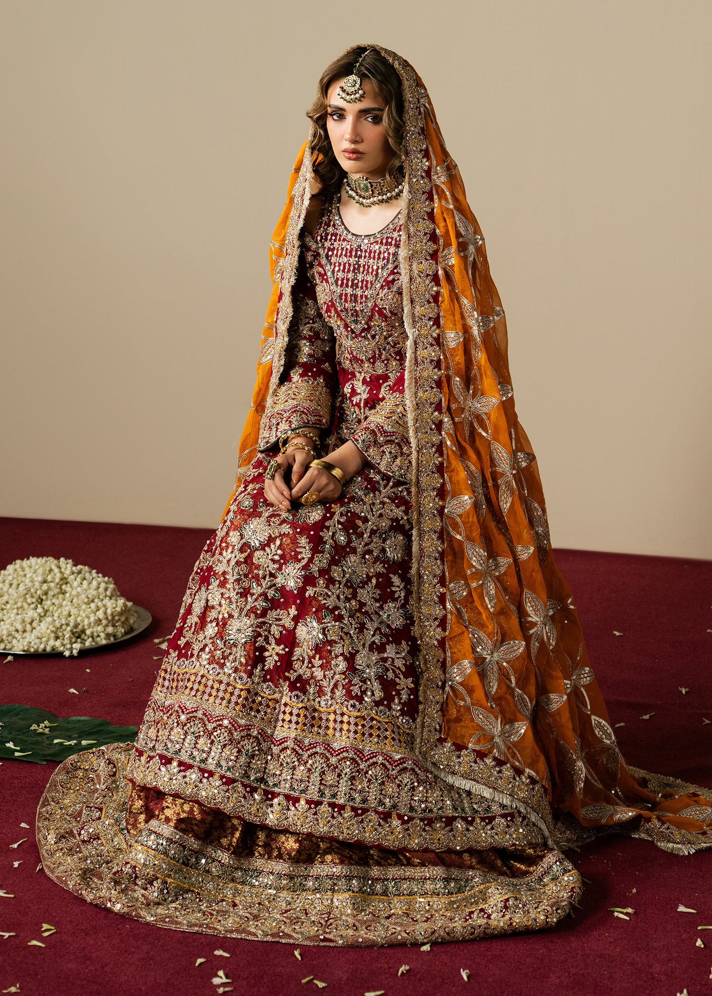 Maroon Embroidered Chiffon Wedding Outfit Online in UK USA Canada