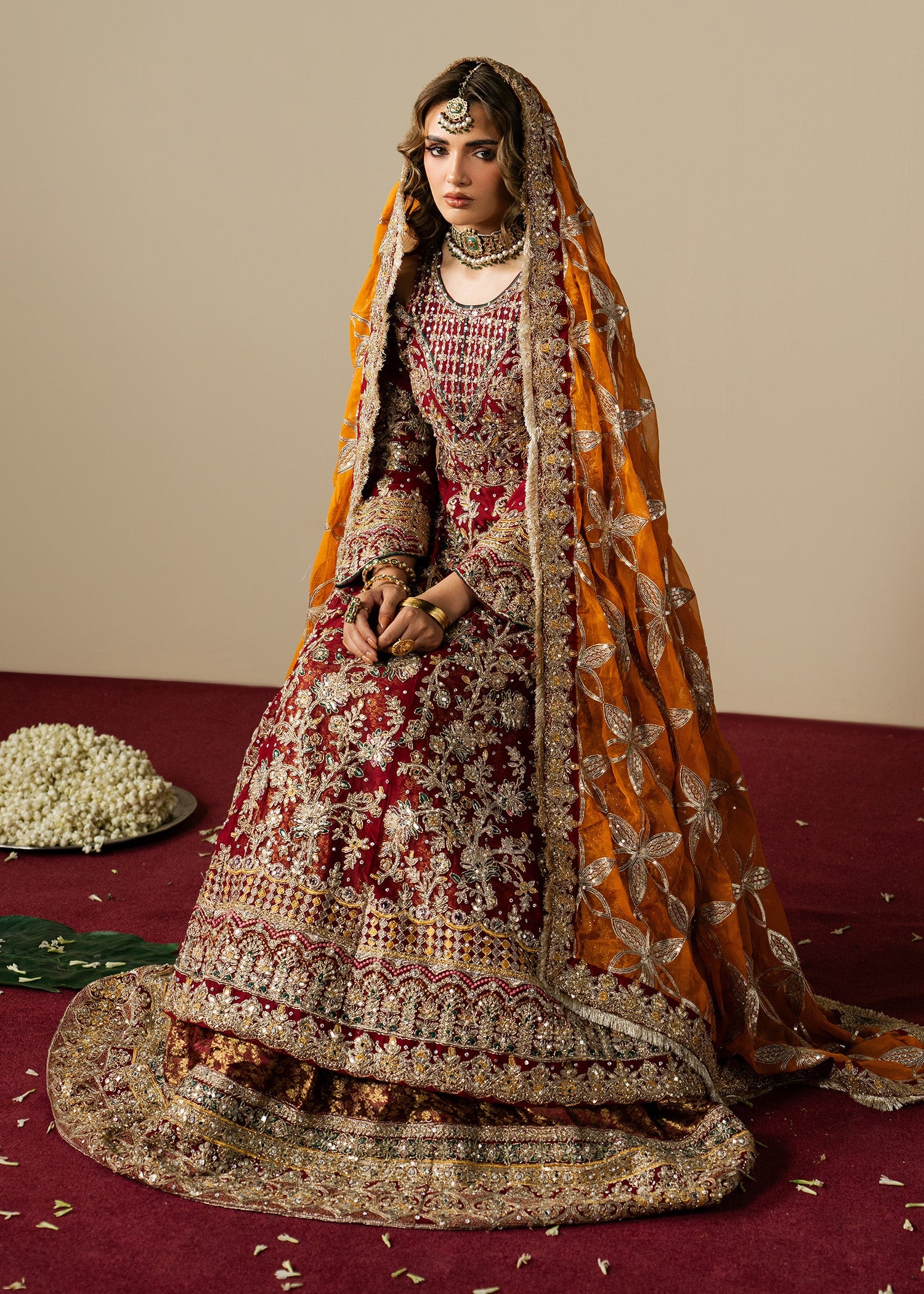 Maroon Embroidered Chiffon Wedding Outfit Online in UK USA Canada