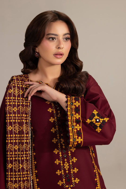 Maroon Embroidered Cotton Farshi Suit Online in Dubai UAE Abudhabi Ajman Sharjah