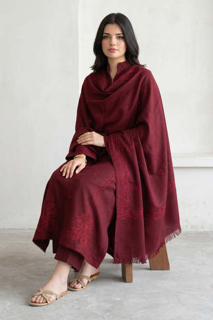Maroon Embroidered Cotton Kurta Set Online in Dubai UAE Abudhabi Ajman Sharjah