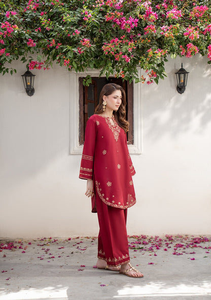 Maroon Embroidered Cotton Ladies Suit Online in Sri Lanka India Australia