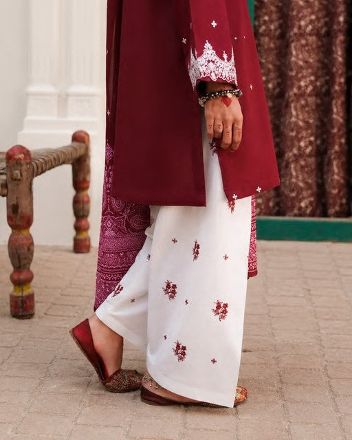 Maroon Embroidered Cotton Lawn Suit Online in Dubai UAE Abudhabi Ajman Sharjah