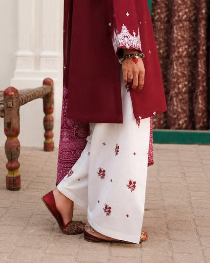 Maroon Embroidered Cotton Lawn Suit Online in Dubai UAE Abudhabi Ajman Sharjah