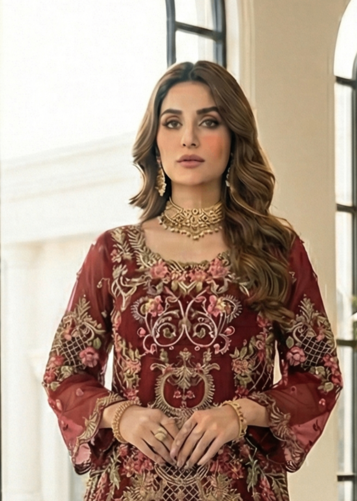 Maroon Embroidered Festive Gharara Outfit Online in Dubai DXB UAE Abudhabi Meena Bazaar