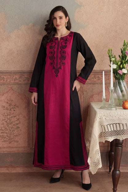 Maroon Embroidered Khaddar Kaftan Online in Dubai UAE Abudhabi Ajman Sharjah