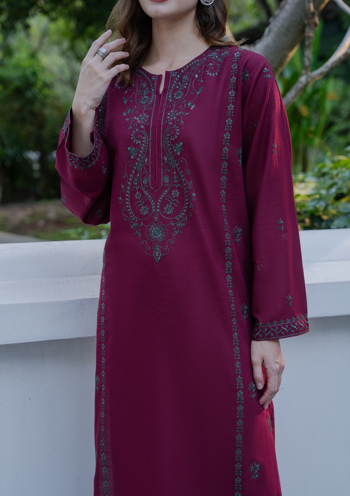 Maroon Embroidered Khaddar Pakistani Suit Online in Dubai UAE Abudhabi Ajman Sharjah