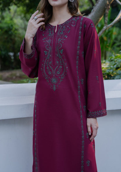 Maroon Embroidered Khaddar Pakistani Suit Online in Dubai UAE Abudhabi Ajman Sharjah