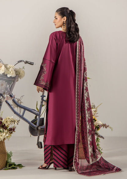Maroon Embroidered Lawn 3 Piece Suit Online in Dubai DXB UAE Abudhabi Meena Bazaar