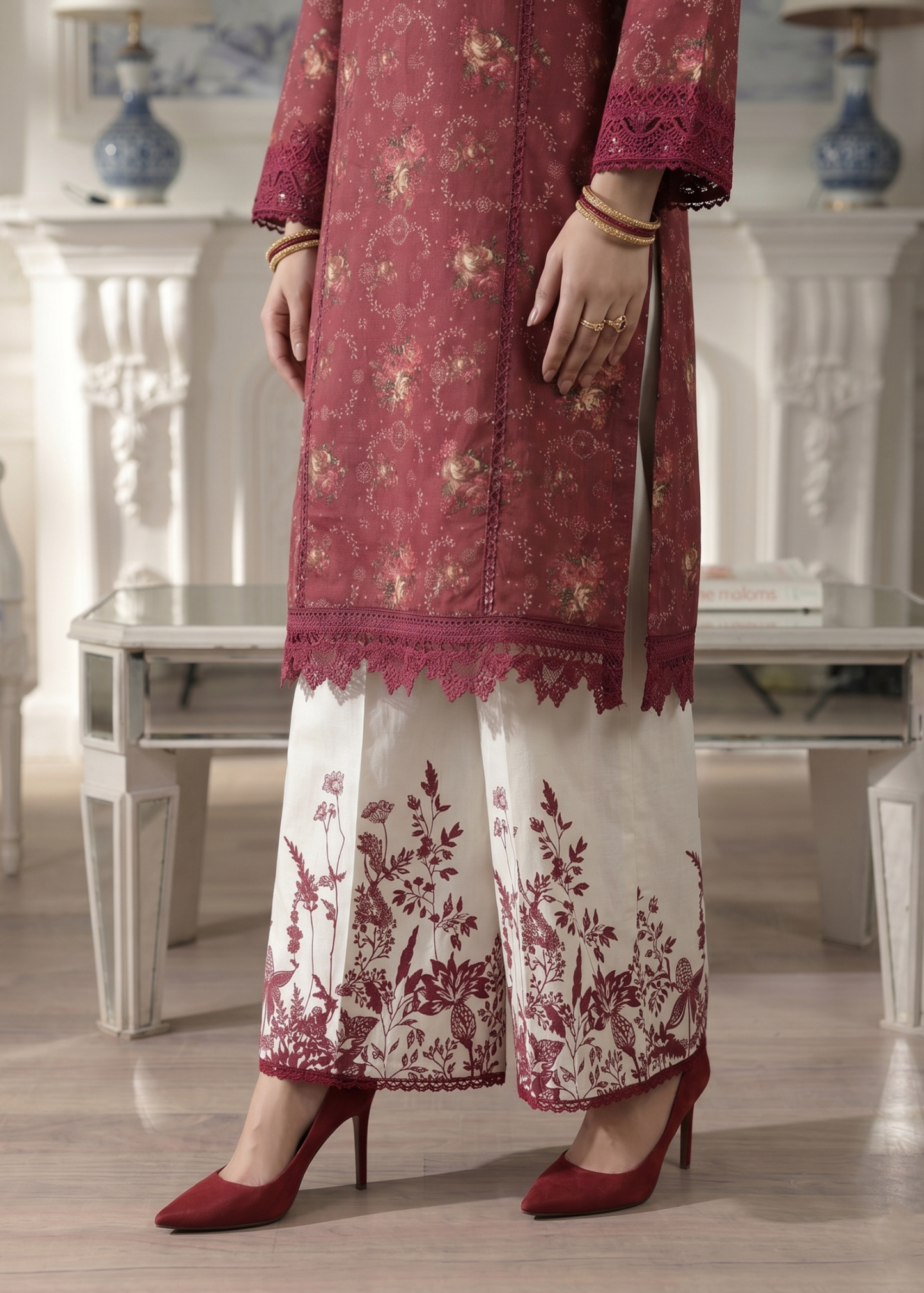Maroon Embroidered Lawn 3 Piece Suit Online in Dubai UAE Abudhabi Ajman Sharjah