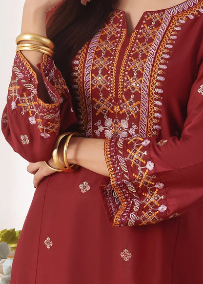 Maroon Embroidered Lawn Cotton Designer Suit Online in Dubai UAE Abudhabi Ajman Sharjah