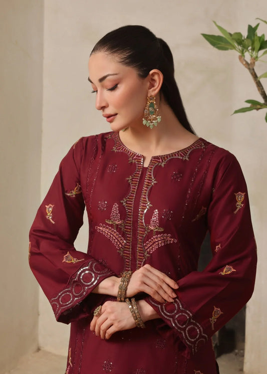 Maroon Embroidered Lawn Cotton Pakistani Suit Online in Sri Lanka India Australia