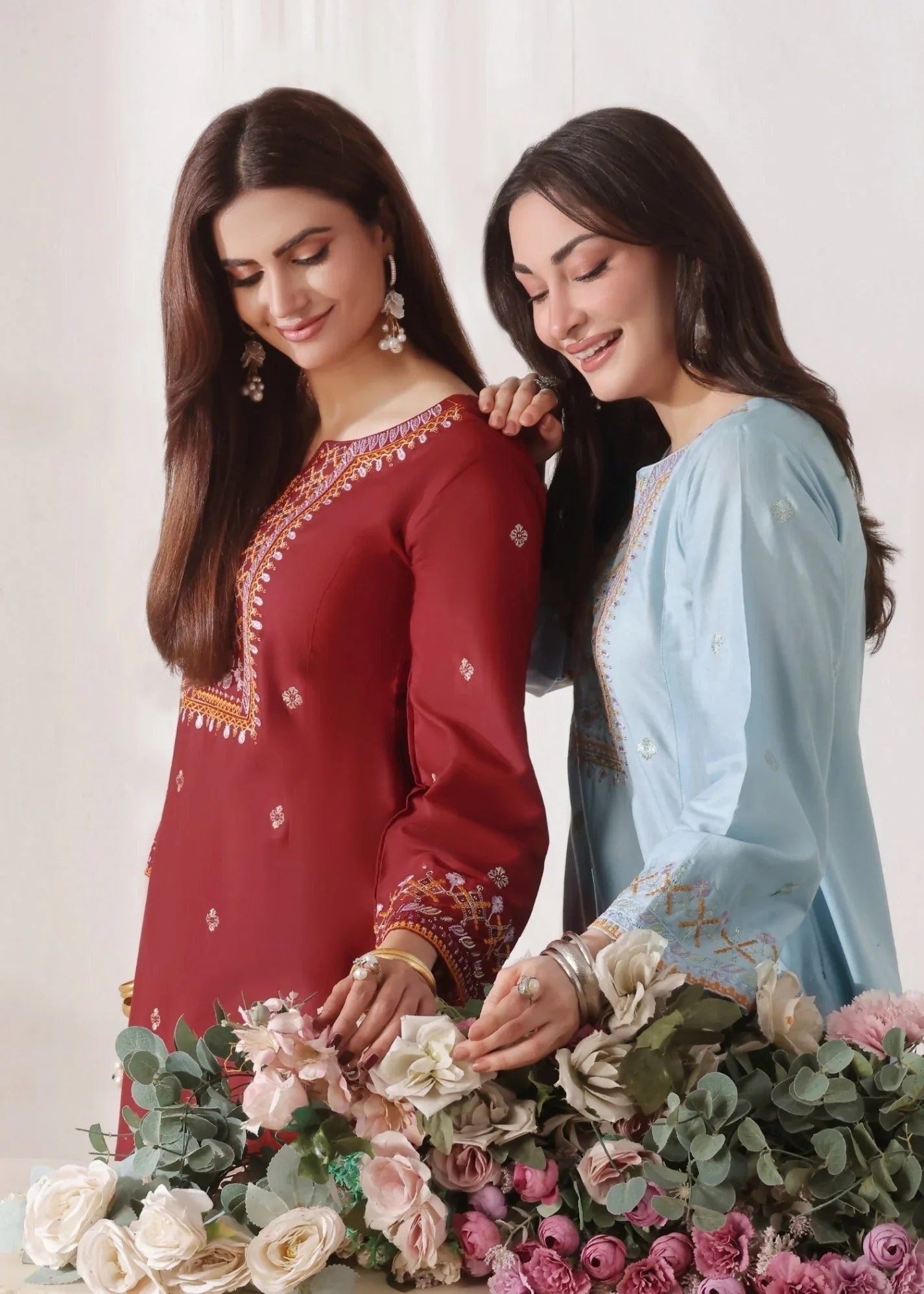 Maroon Embroidered Lawn Cotton Partywear Kurta Set Online in Dubai DXB UAE Abudhabi Meena Bazaar