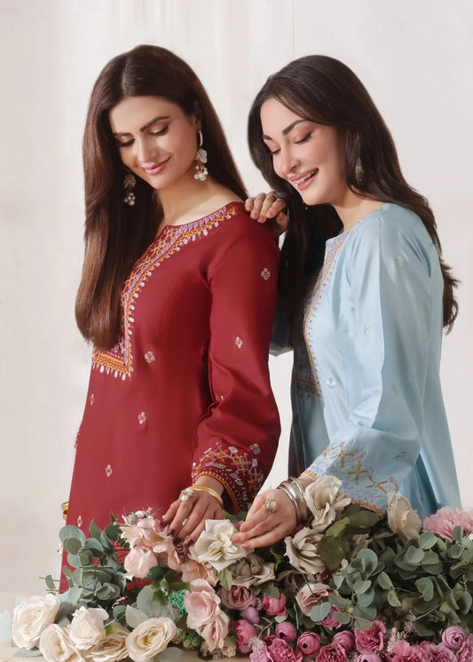 Maroon Embroidered Lawn Cotton Partywear Kurta Set Online in Dubai DXB UAE Abudhabi Meena Bazaar