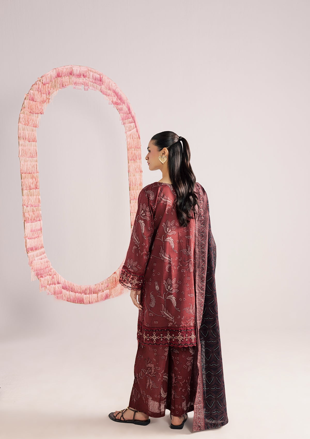 Maroon Embroidered Lawn Dress Material Online in KSA Riyadh Saudi Arabia Oman Bahrain Qatar