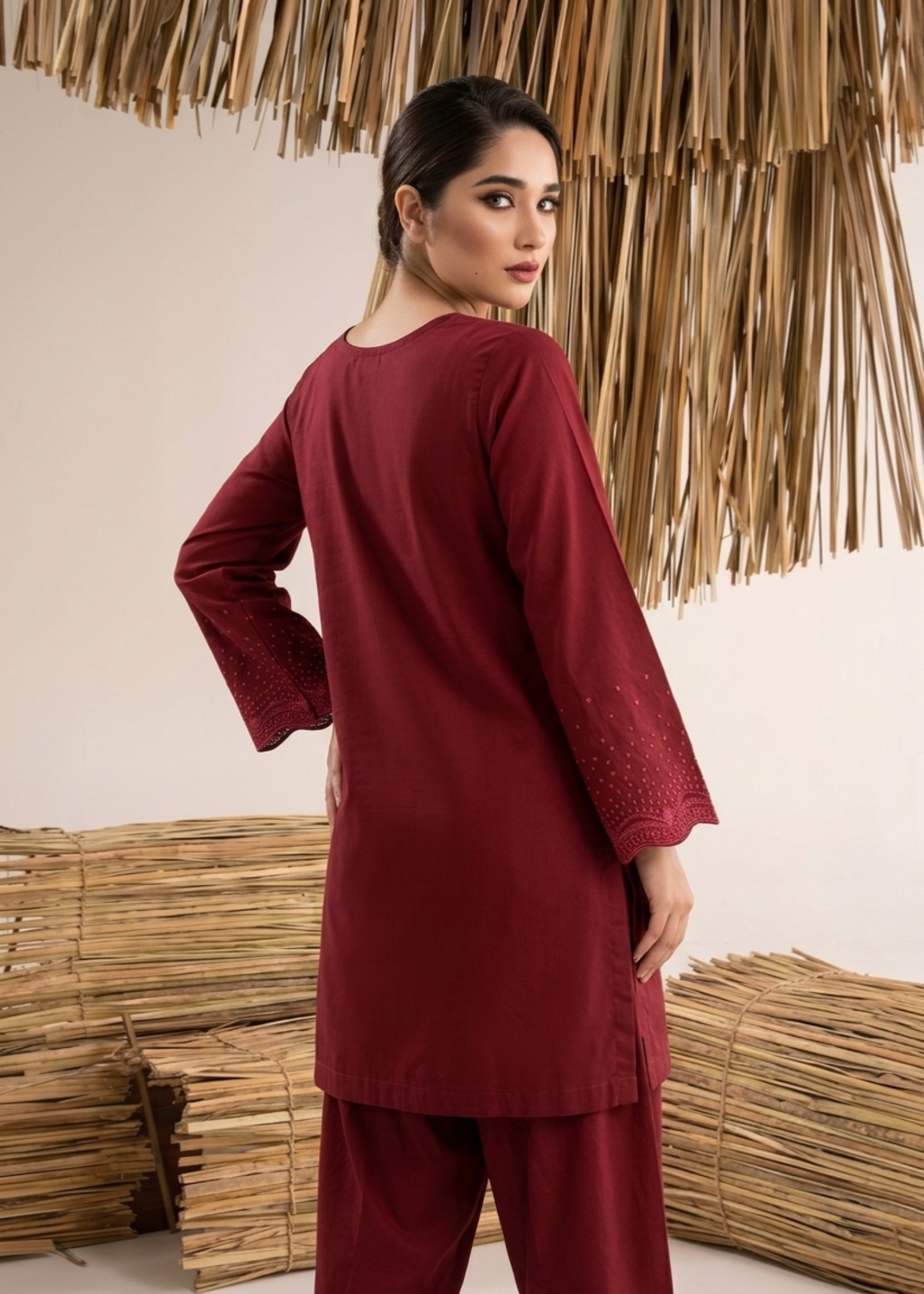 Maroon Embroidered Lawn Dress Material Online in Sri Lanka India Australia
