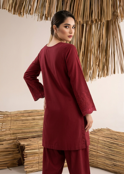 Maroon Embroidered Lawn Dress Material Online in Sri Lanka India Australia