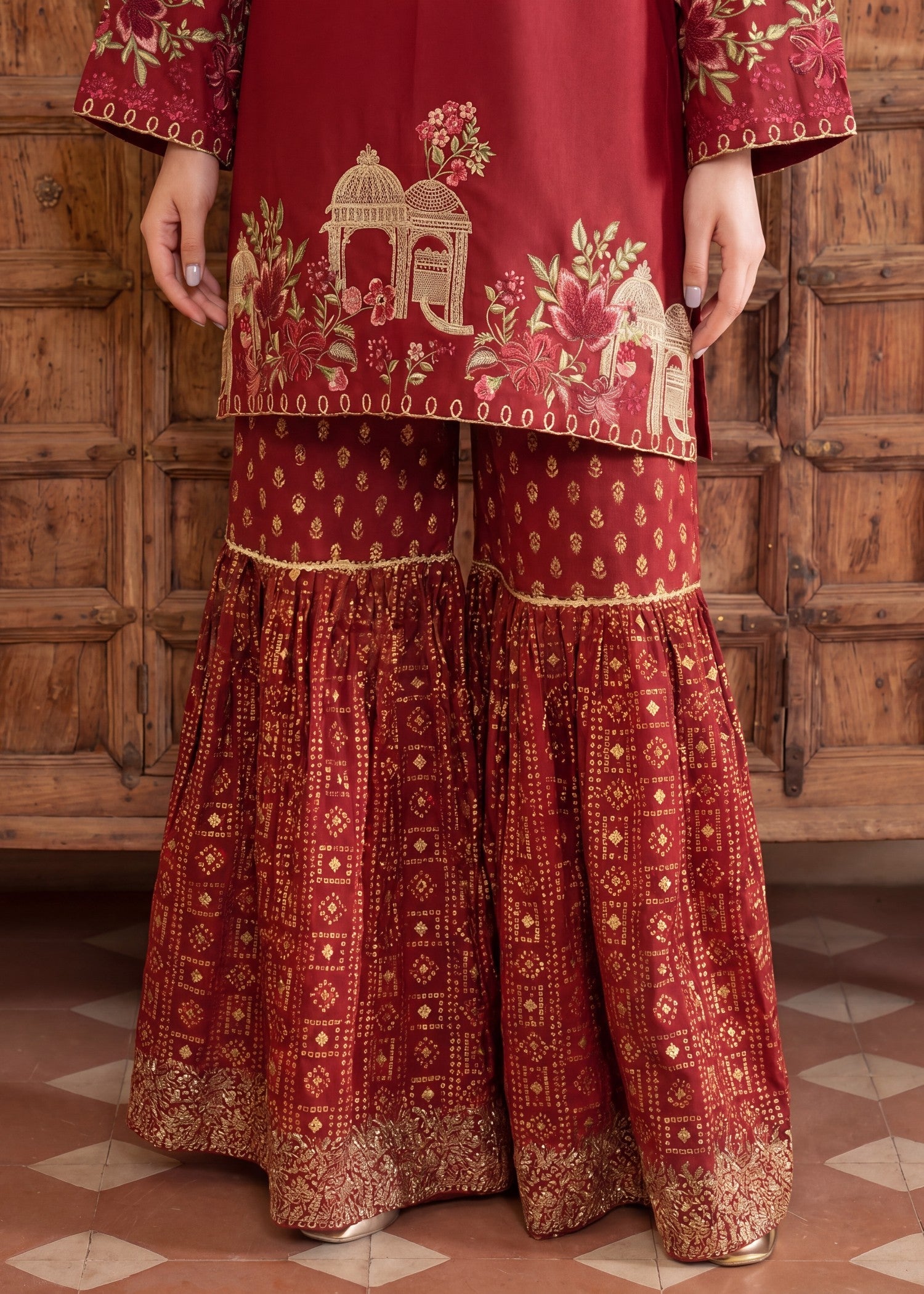 Maroon Embroidered Lawn Pakistani Suit Online in Dubai DXB UAE Abudhabi Meena Bazaar