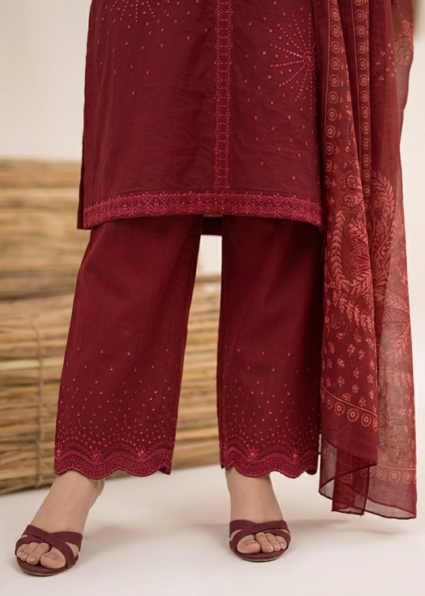 Maroon Embroidered Lawn Pakistani Suit Online in Dubai UAE Abudhabi Ajman Sharjah