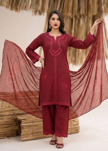 Maroon Embroidered Lawn Party Wear Suit Online in Sri Lanka India Australia