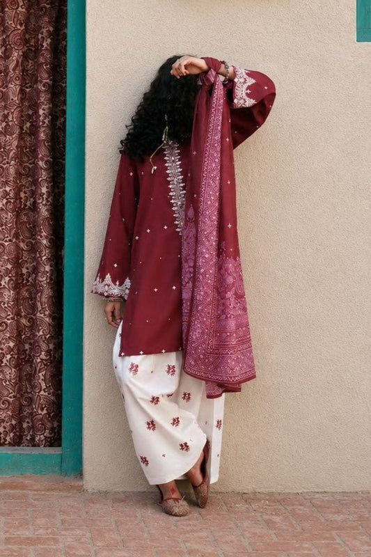 Maroon Embroidered Lawn Partywear Suit Online in Dubai UAE Abudhabi Ajman Sharjah