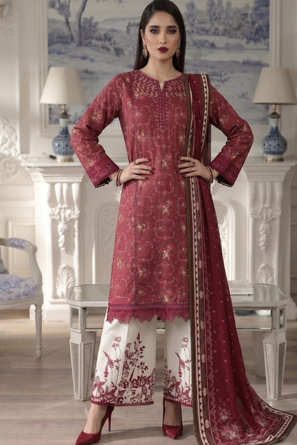 Maroon Embroidered Lawn Salwar Kameez Online in Dubai UAE Abudhabi Ajman Sharjah