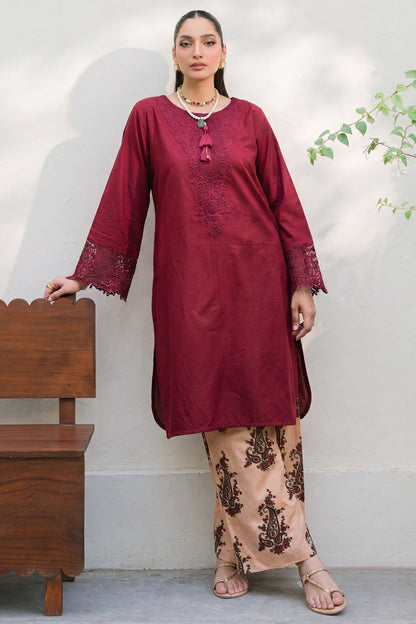 Maroon Embroidered Lawn Straight Cut Kurta Set Online in Dubai UAE Abudhabi Ajman Sharjah