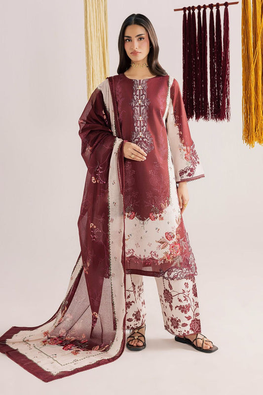 Maroon Embroidered Lawn Straight Kurta Set Online in Dubai UAE Abudhabi Ajman Sharjah