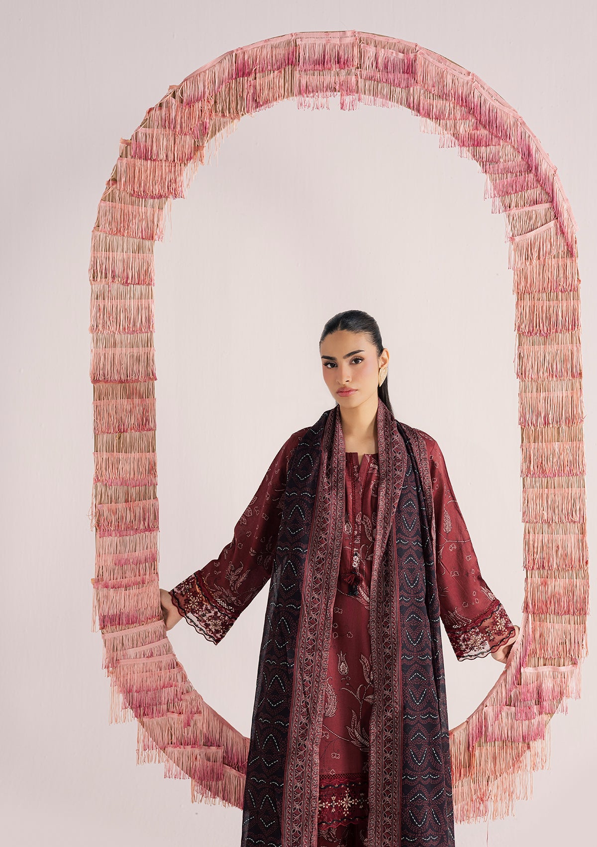 Maroon Embroidered Lawn Suit Daily Wear Online in Dubai DXB UAE Abudhabi Meena Bazaar