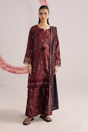 Maroon Embroidered Lawn Suit Online in Dubai UAE Abudhabi Ajman Sharjah