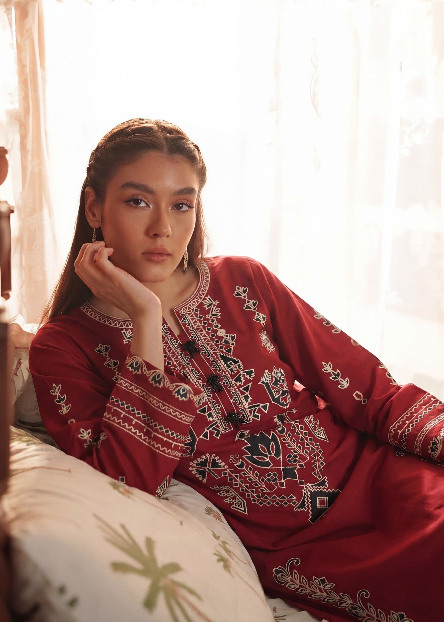 Maroon Embroidered Lawn Three Piece Suit Online in Dubai DXB UAE Abudhabi Meena Bazaar