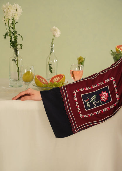 Maroon Embroidered Linen Salwar Kameez with Dupatta Online in Dubai DXB UAE Abudhabi Meena Bazaar