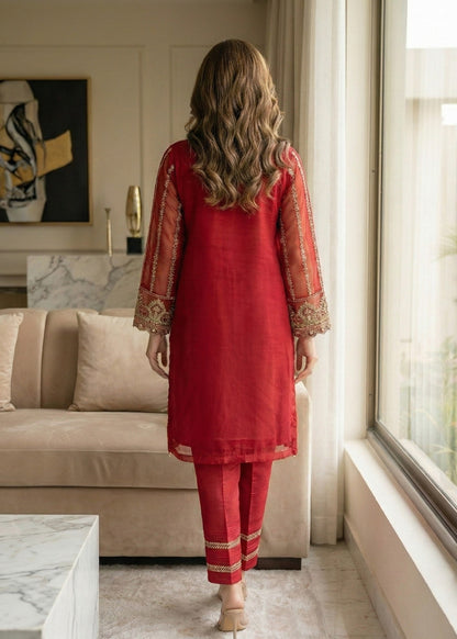 Maroon Embroidered Organza 3 Piece Suit Online in Dubai DXB UAE Abudhabi Meena Bazaar