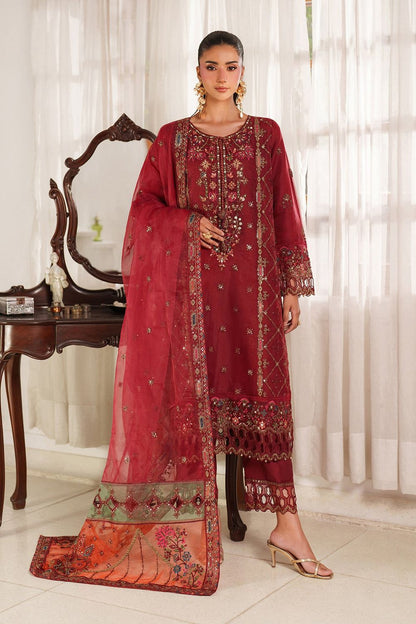 Maroon Embroidered Organza Festive Suit Online in Dubai UAE Abudhabi Ajman Sharjah