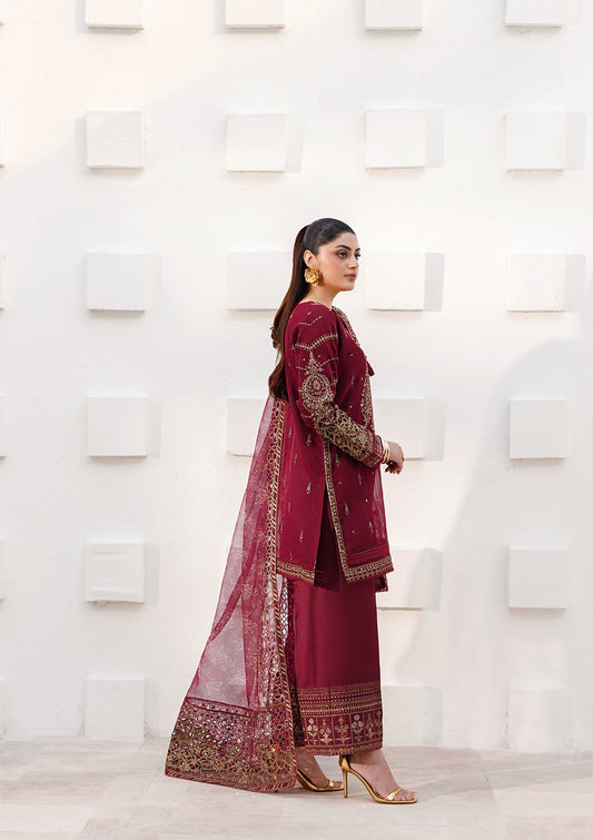 Maroon Embroidered Organza Festive Wear Online in Dubai DXB UAE Abudhabi Meena Bazaar